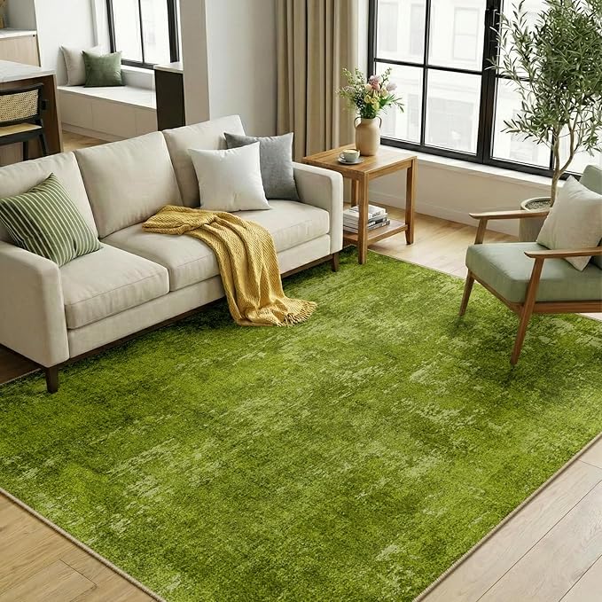 RELEANY Washable Area Rugs 6'x9' Non-Slip Modern Abstract Soft for Living Room Entryway Bedroom Nursery, Print Pattern, Grass Green