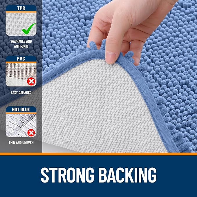 OLANLY Bathroom Runner Rugs 70x24, Soft Absorbent Chenille Bath Rugs, Rubber Backing Quick Dry, Machine Washable Long Bath Mats for Bathroom, Tub and Shower, Home Decor Accessories, Cornflower Blue