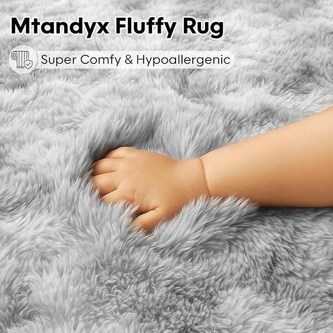 6x9 Rugs for Living Room, Rugs for Bedroom, Plush Fluffy Carpet, Non-Slip Upgrade Dark Grey Rug, Suitable for Kids Dorm Home Decor Aesthetics.