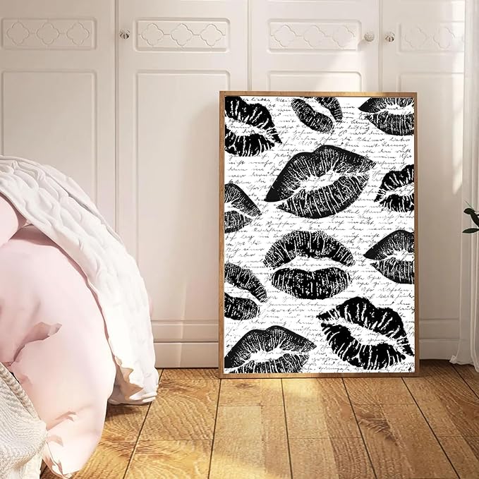 3Pcs Fashion Black White Lips And Cherry Canvas Wall Art Vintage Girl Funky Aesthetic Bow Wall Decor Ma Cherie Dark Coquette Posters Prints for Neutral Preppy Apartment Girl Room16x24in Unframed (poster, 16x24inx3pcs)