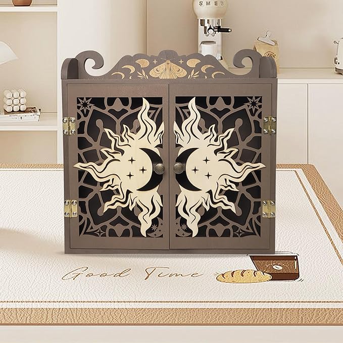 Large Crystal Shelf Display Moon Shelf Crystal Holder for Stone Rock Display Shelf, Gem Cabinet Nail Polish Organizer Essential Oil Storage Trinket Case