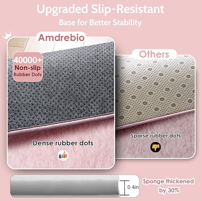 Amdrebio Pink Runner Rug 2x6 for Girls Bedroom, Fluffy Shaggy Bedside Floor Area Rugs for Kids Room Decor, Cute Shag Fuzzy Thick Carpet for Teens Toddler Baby Nursery Preppy Dorm Classroom Playroom