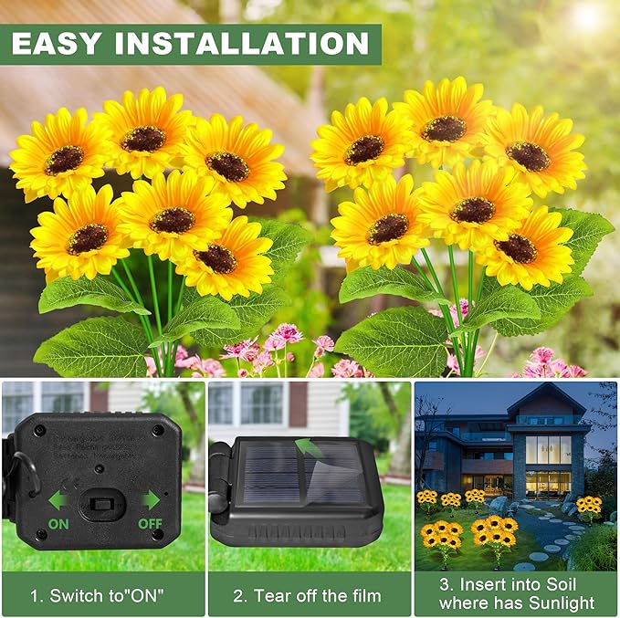 EDOF 2 Pack with 12 Sunflower Solar Lights Outdoor Garden Decor,Solar Flowers Lights Waterproof,Sunflowers Gifts for Mom Women Grandma Birthday,Decorative Stakes Lights for Landscape Yard Patio Lawn