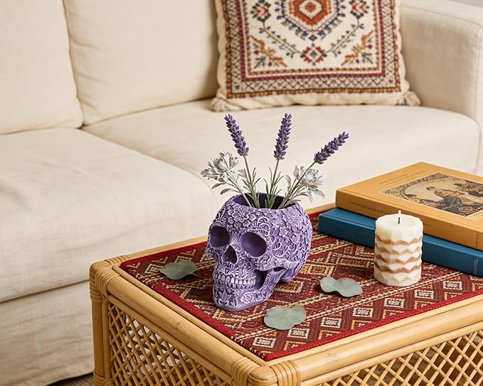 Skull Bowl Decorative Skull Vase Makeup Brush Pen Holder Organizer Dresser Gothic Table Organizer Decoration, Purple Skull Pot Enthusiasts Gifts