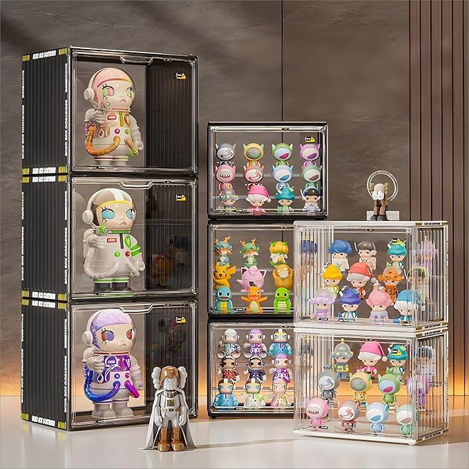 Premium Clear Acrylic Display Case with Magnetic Door - Dust Proof Protector for Funko Pops, Collectibles, Figures, Books, Comics, Toys Includes Adjustable Dividers & Stackable Design