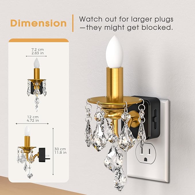 Briignite Candle Night Lights Plug into Wall, LED Amber Night Light with Dusk to Dawn Sensor, 0-100LM Dimmable, Decorative Gold Candle-Style Nightlight for Bedroom, Bathroom, Hallway, Stairway