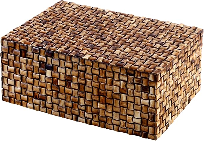 Handicrafts Home Large Decorative Storage Box with Lid – 12X8X5” Coffee Table Organizer, Keepsake- Decorative Boxes for Home Decor, Stylish Decorative Box for Office Decor-Mekong Chai