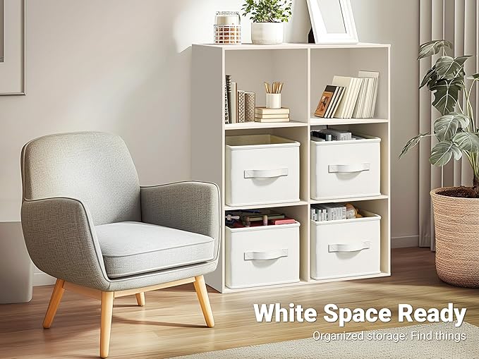 LayerSpace 3 Pack Fabric Storage Bins for Shelves | 11.5x8.75x6.5in Storage Baskets | Fabric Closet Organizers and Storage Bins with Handles Home Organization| Linen Clothes Bins | White & Ivory