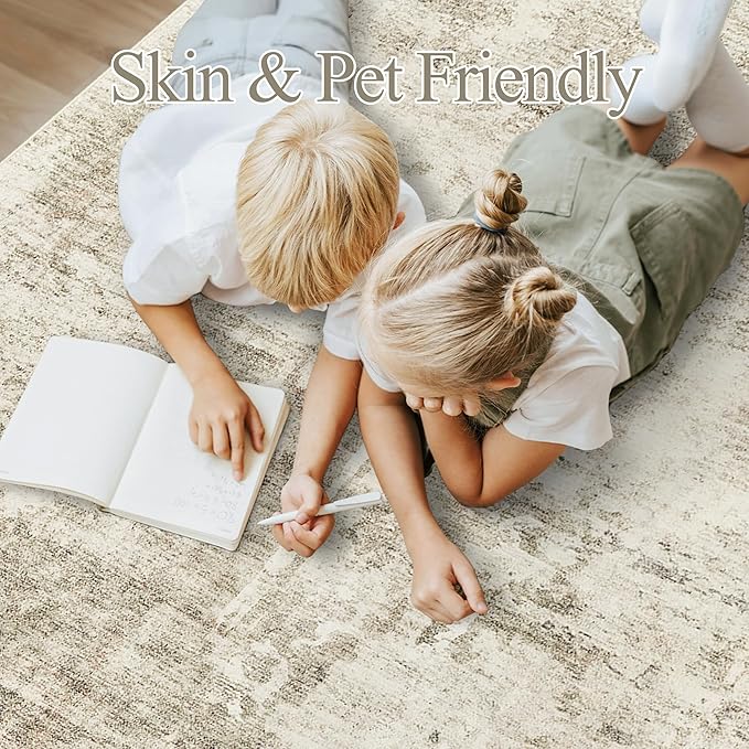 Soalmost Abstract Rug 8x10 Large Living Room Rugs Neutral Modern Washable Area Rugs for Bedroom Dining Room Non-Slip Stain Resistant Foldable Thin Rug Beige Gray