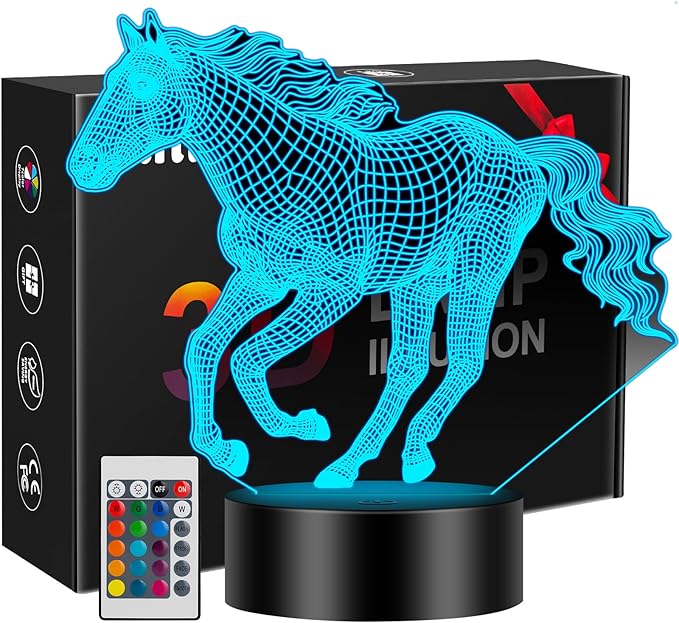 Linkax Horse Gifts for Girls, 3D Illusion Night Light Room Decor 16 Colors Change, Stocking Stuffers for Teen Girls Boys, Christmas Birthday Gifts for 6 7 8 9 10 11 12 Year Old Girl