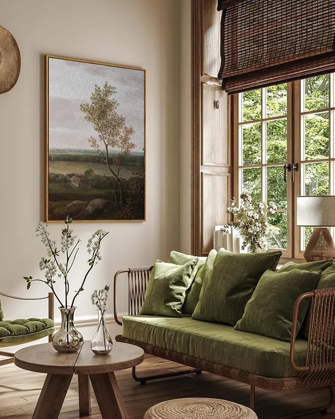 InSimSea Framed Canvas Prints Art Vintage Decor, Rural Scenery Landscape Paintings, Large Countryside Farmhouse Hanging Wall Decorations for Living Room Dining Room Bedroom, 24"x36"
