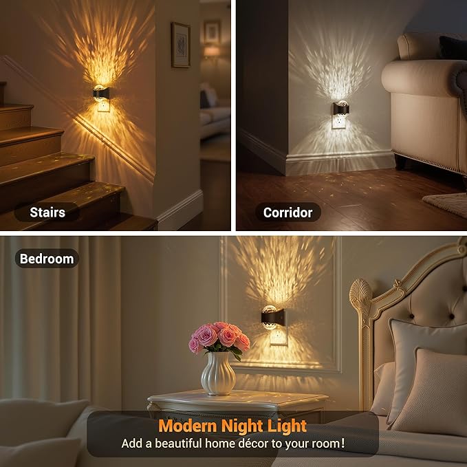 JandCase Night Lights Plug into Wall, 2 Pack Star Projector Night Light, 3CCT Automatic Galaxy Nightlight Plug in with Light Sensor for Bathroom Hallway Room Decor