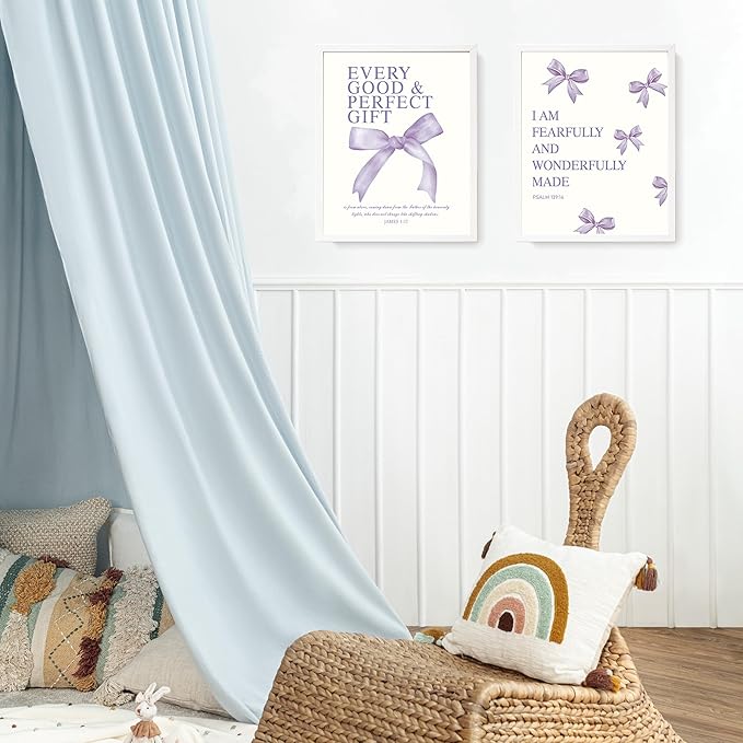 LARTSFRO Coquette Purple Bow Christian Wall Art Decor Posters, Purple Bow Room Bedroom Bathroom Dorm Wall Art Decor Aesthetic for College Teen Girls Gifts, Inspirational Bible Verses Bow Wall Decor, 10x8 Inch Set of 4 Pcs Bow Pictures (UNFRAMED)