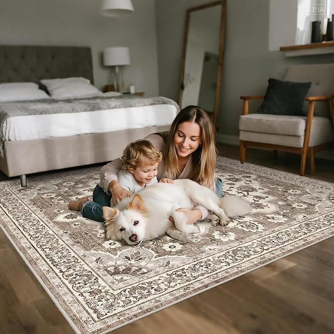 TOPRUUG Washable 12x15 Area Rug - Extra Large Rugs for Living Room Soft Low Pile Carpet for Bedroom Non-Slip Stain Resistant Vintage Indoor Floor Carpets (Beige, 12x15)