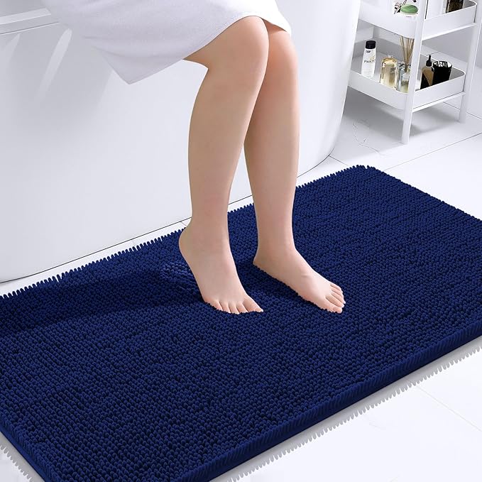 OLANLY Bathroom Runner Rugs 44x24, Extra Soft Absorbent Chenille Bath Rugs, Rubber Backing Quick Dry, Machine Washable Long Bath Mats for Bathroom Floor, Tub and Shower, Home Decor Accessories, Navy