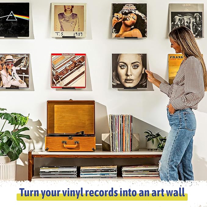 12Pcs Vinyl Record Wall Mount Shelves, 4 Inch Black Acrylic Album Display Shelf Durable Floating Wall Shelves for Record Storage, Album Display, Bookshelf, Picture for Study Room, Living Room