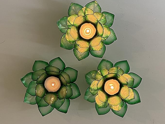Om Gallery Capiz Shell Lotus Flower Decor Tealight Candle Holder for Serene Ambiance - Handmade Decorative Candle Holders for Meditation, Yoga, and Relaxation, Rain Forest