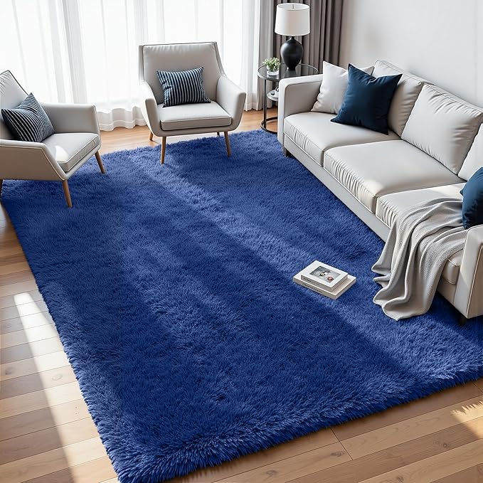 4x6 Area Rugs for Living Room Rug: Soft Fluffy Shag Blue Rugs for Bedroom, Non-Slip Large Fuzzy Plush Rug Indoor Floor Carpet for Nursery Kids Boys Girls Room, Dorms, Playroom, Modern Home Decor