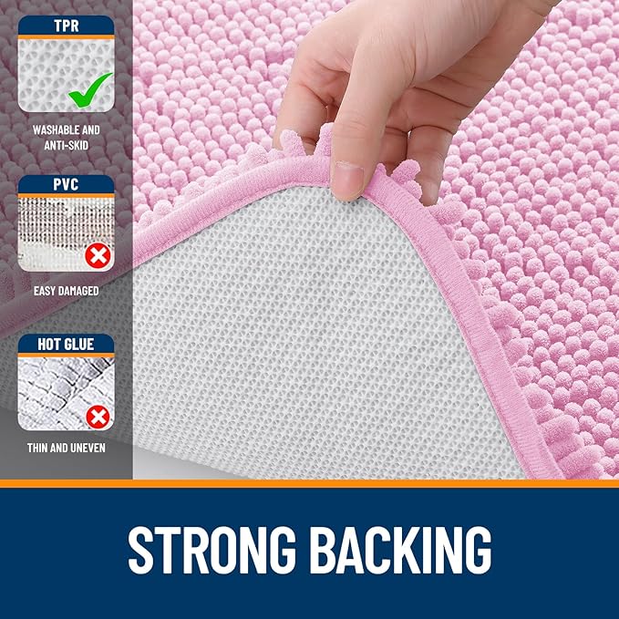 OLANLY Large Bathroom Rugs 40x24, Extra Soft Absorbent Chenille Bath Rugs, Rubber Backing Quick Dry, Machine Washable Bath Mats for Bathroom Floor, Tub and Shower, Home Decor Accessories, Pink