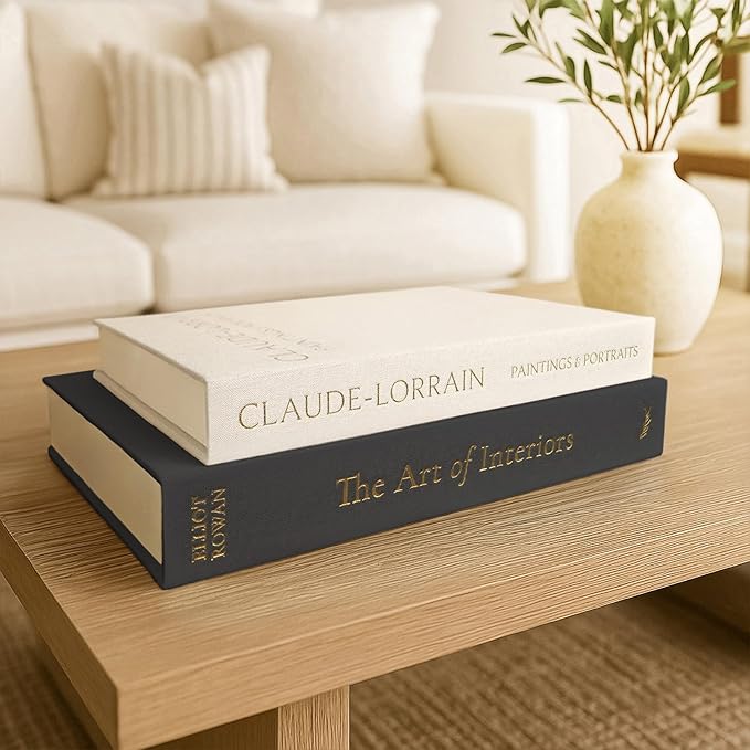 Vine Creations Decorative Books - Set of 2 Linen Hardcover Boxes with Storage - Aesthetic Fake Books for Decoration for Home, Shelf, Bookshelf Decor, Coffee Table Decor, as Storage or Keepsake Box