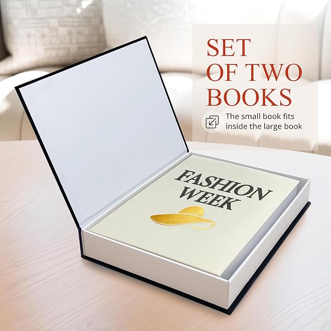 Fake books for decoration - Set of Two - Cardboard and linen - Decor Books for coffee table - Decorative boxes for home decor aesthetic - box storage (Fashion Week)