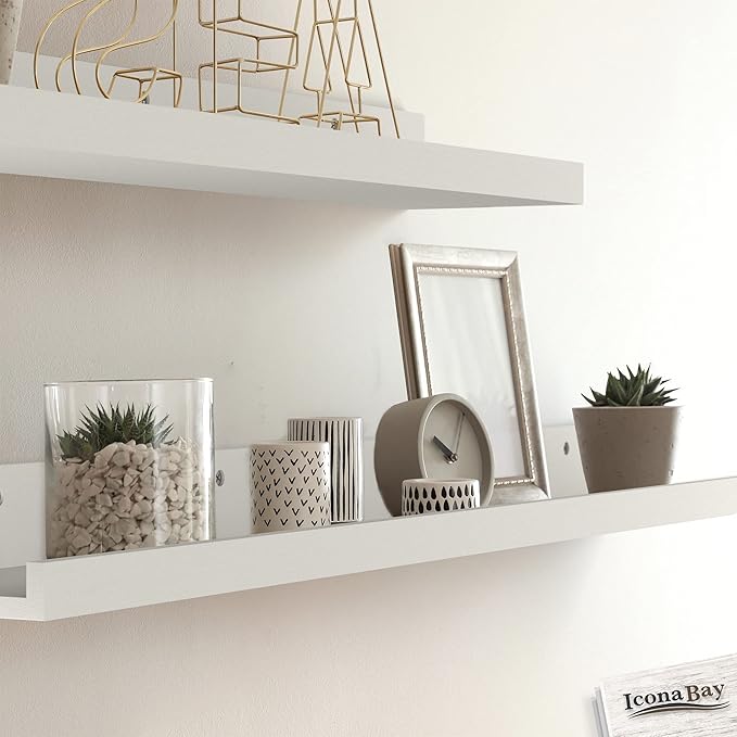 Icona Bay 24 Inch Floating Shelves for Wall - Set of 3 in Powder White - Modern Rustic Style - Wall Mounted Display Shelves - Picture Ledges