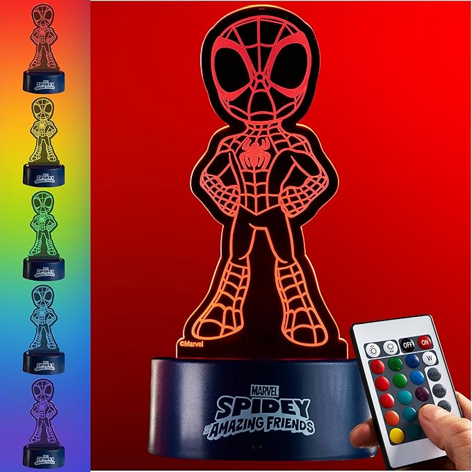 Get Trend Marvel Spidey 3D Illusion Night Light for Kids, 16 Colors, 4 Lighting Modes, Dimmable, LED Desk Lamp with Remote Control, Bedroom Decor, Gifts for Boys, Girls (Multi Spidey)