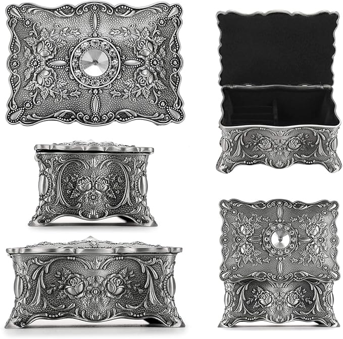 Hipiwe Vintage Jewelry Box, Small Enameled Trinket Box Organizer Rectangular Treasure Chest Box Jewelry Decorative box Keepsake Gift Box Case for Women,3.7x 2.7x 2 inch