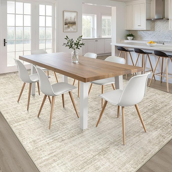 5x8 Area Rug Living Room: Washable Large Neutral Beige Rugs Abstract Soft Modern Stain Resistant Indoor Floor Non-Slip Carpet for Bedroom Nursery Kids Office Playroom Dining Room Under Table Home