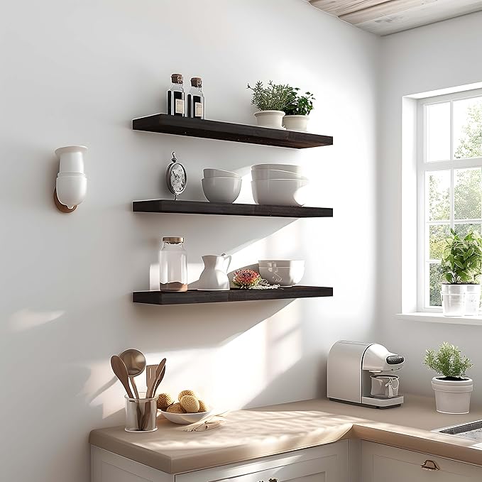 GXYAWPJ 24 Inch Floating Shelves for Wall Rustic Brown Wood Wall Shelves for Bedroom Set of 4