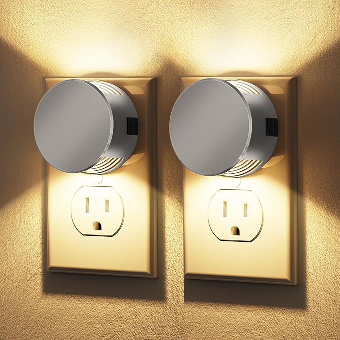 Briignite Night Lights Plug into Wall [2 Pack], Dusk to Dawn Sensor Nightlight, Brightness Adjustable, 3000K Soft White, Dimmable Plug in Night Light for Bathroom Bedroom, Hallway