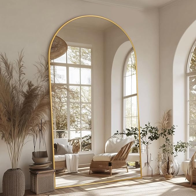 Antok Arched Full Length Mirror, 81"x41" Gold Metal Frame Floor Mirror for Bedroom Living Room, Freestanding/Wall Mount/Leaning