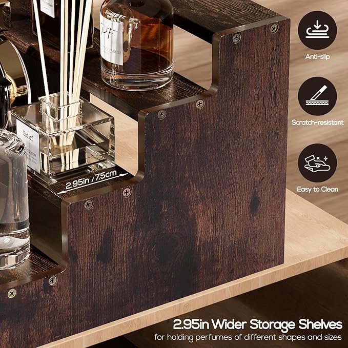ProCase Wooden Cologne Organizer for Men, 4 Tier Perfume Organizer, Mens Cologne Stand Holder Storage, Display Riser Shelf Rack for Fragrances Candles Cosmetics Cupcake Figure Spice -Brown