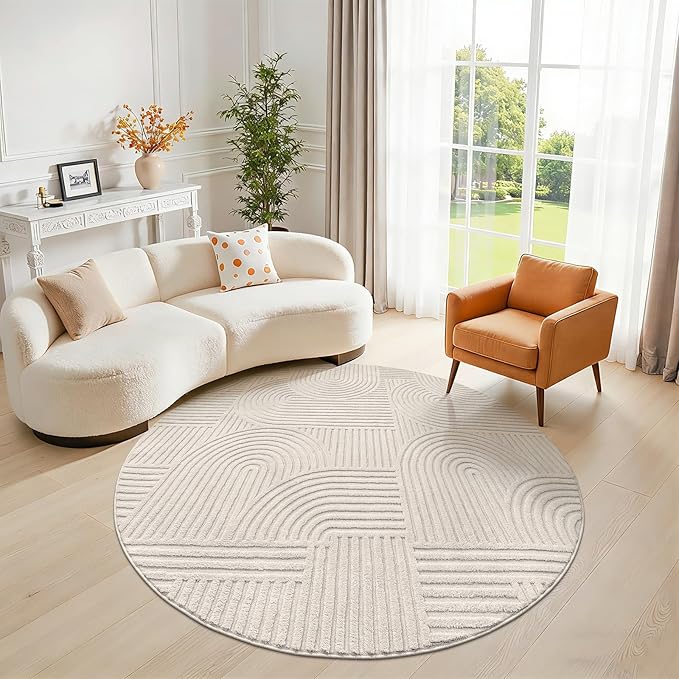 Pauwer 6ft Washable Area Rugs for Living Room Modern Beige Solid Color Soft Fluffy Rugs for Bedroom Non Slip Boho Accent Indoor Mat Floor Carpet Cover for Kids Dining Room Kitchen Office