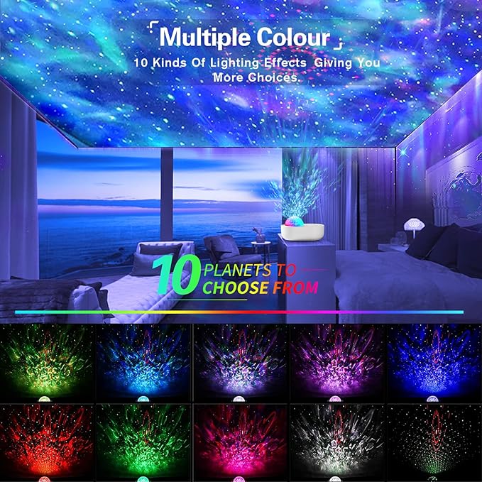 Galaxy Projector for Bedroom,10 Colors Star Projector with Bluetooth Speaker,Remote & Timer,5 White Noise Led Lights for Bedroom,Kids Night Light for Room Decor,Birthday Christmas Housewarming Gifts