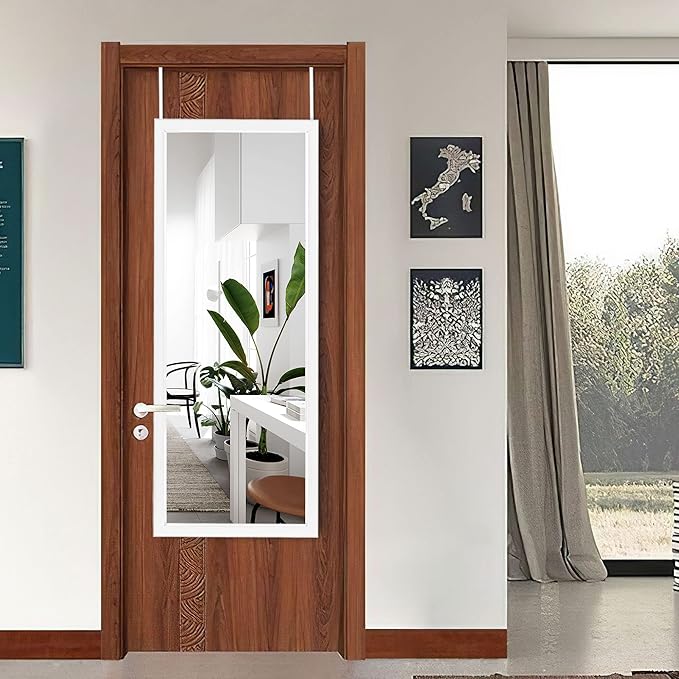NeuType 47"x18" Over The Door Full Length Mirror, Wall Mount, White