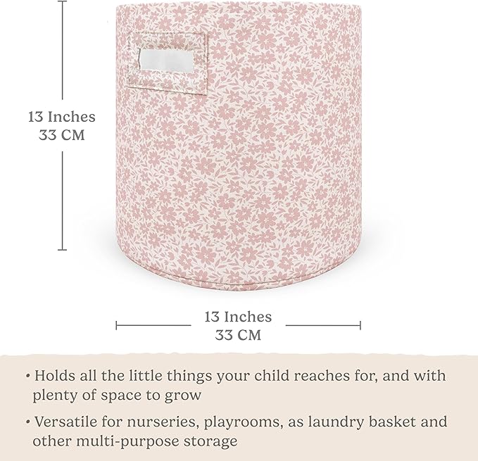 Sorrel + Fern Nursery Storage Basket (Antique Rose), Soft Collapsible Fabric Toy Bin, Magic Forest-Inspired Organizer for Playroom or Nursery, Gender-Neutral Decor, 13 × 13 Inches