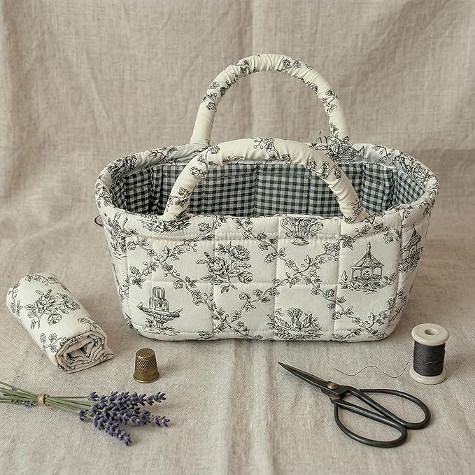 Mini Boho Fabric Storage Baskets – Decorative Small Floral Organizer Boxes with Soft Handles – Foldable Cube Bin for Diaper