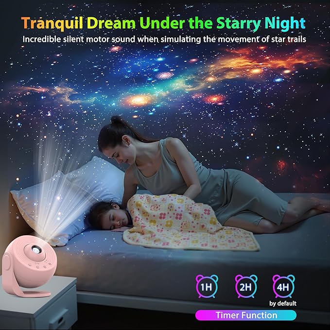 Galaxy Projector for Bedroom Pro Version, Upgraded Film Disc Star Projector for Kid 12 in 1 Planetarium Projector HD Image Adjustable Knob 360° Rotating 1/2h Timer Simple 4-Button Control
