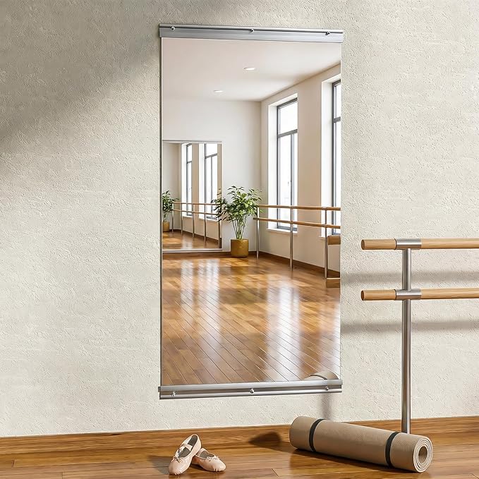 VooBang Home Gym Mirror - 1 PCS 24×48 inches, Large Frameless Wall Mounted Full Length Body Mirror for Dancing Studio, Exercise, Fineness, Yoga, Tempered Glass