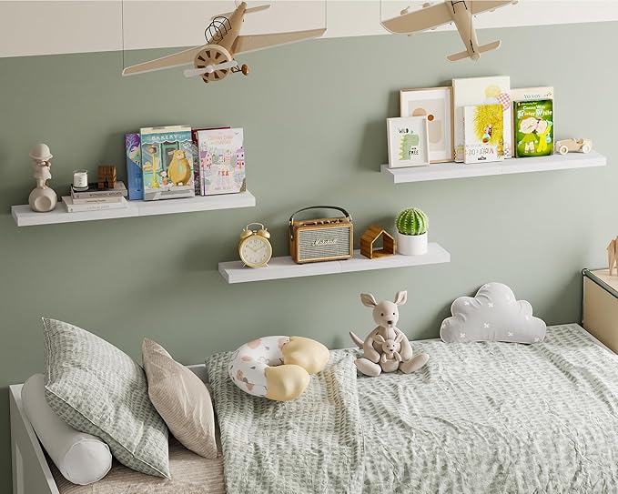 Fixwal White Shelves, 15.8in Floating Shelves, Farmhouse Shelf Wall Decor for Bathroom, Bedroom, Living and Kitchen Set of 6