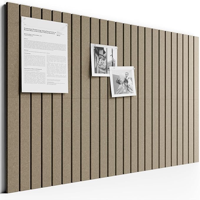 Bumusty Large Cork Board Alternative-36 x 24" Felt Bulletin Board Tiles, with 30 Pushpins, 40 Adhesive Tabs, Fine-Stripe 6-Pack, Cork Boards for Office Push Pin Board Felt Board-Earth Brown