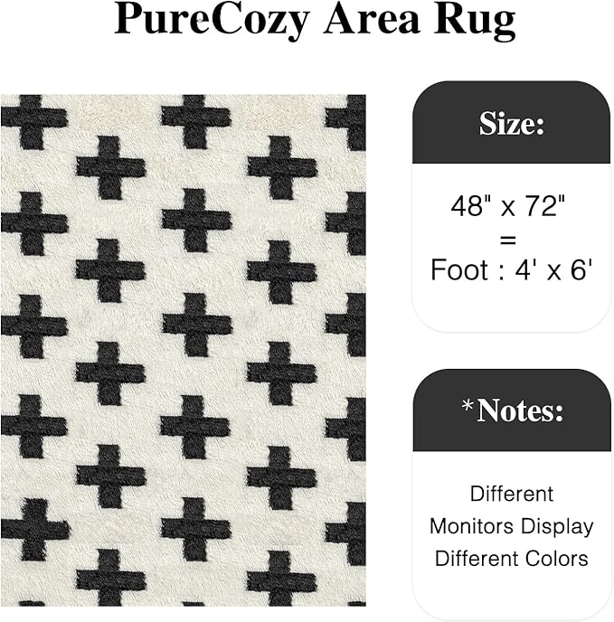 PureCozy Black and White Rug 4x6 for Living Room, Super Soft Modern Shag Rug Washable Fluffy Rugs Indoor Fuzzy Carpet for Bedroom Home Dorm Aesthetic Decor