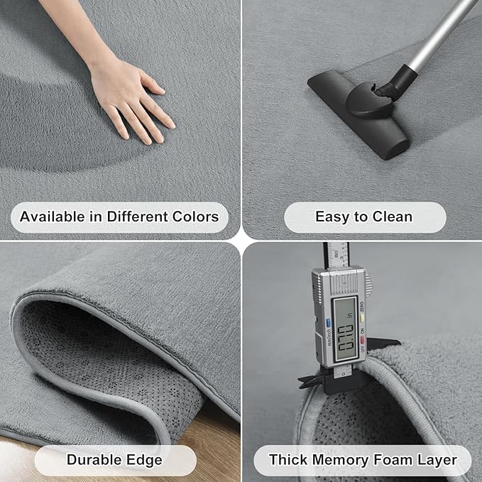 Amearea 4x4 Square Area Rugs for Bedroom Living Room, Modern Grey Thickened Memory Foam Rug, Fluffy Indoor Washable Rug Non Slip Minimalist Carpet for Entryway Kids Boys Girls Dorm Nursery Room Decor