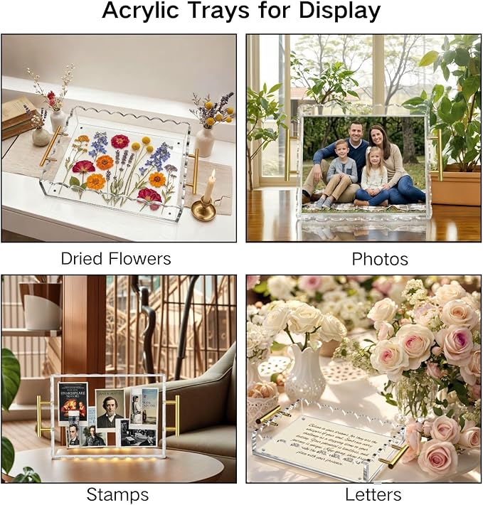 Acrylic Tray with Magnetic Mat | Customizable Photo & Art Display, Vanity Jewelry Makeup Organizer, Modern Decorative Tray, Aesthetic Room Decor, Elegant Gift