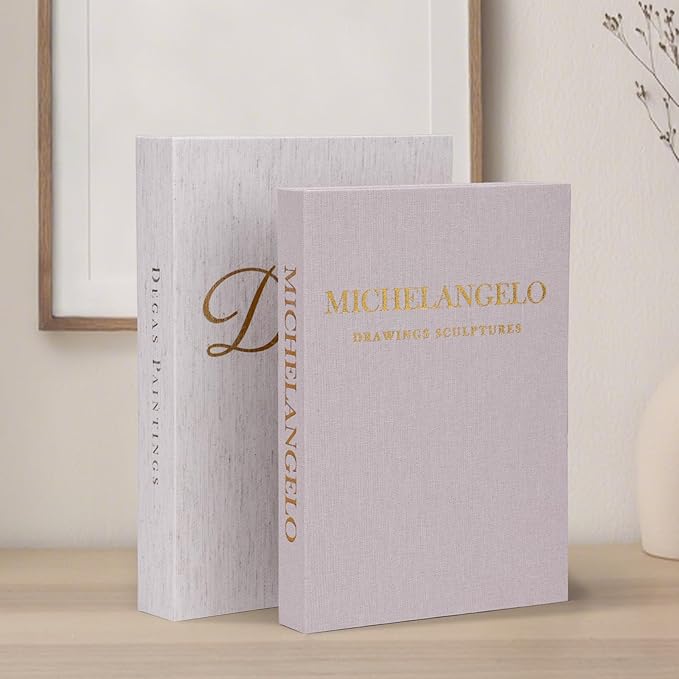 XKDOUS Set of 3 Linen Decorative Books with Gold Foil Cover Faux Book Storage Box for Coffee Table, Bathroom Shelf & Home Decor