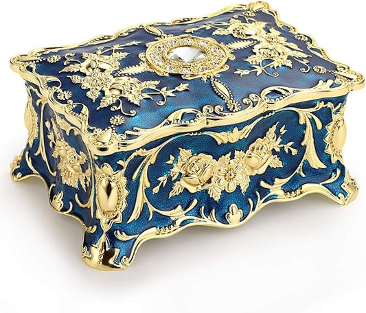 Hipiw Vintage Jewelry Organizer Box - Metal Trinket Storage Box Ornate Treasure Chest Box Jewelry Decorative box Keepsake Gift Box Case for Women,4.9"x3.4"x2.7"