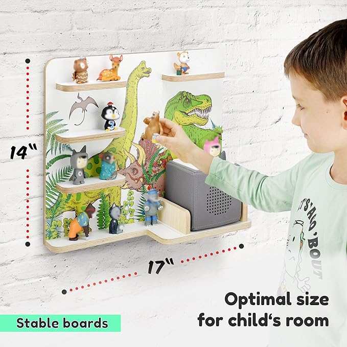 stadtecken Wooden Shelf for Music Box I Suitable for The Toniebox and Tonies I Perfect Storage in The Children's Room I for Setting up or Hanging (Dinomania, Medium)