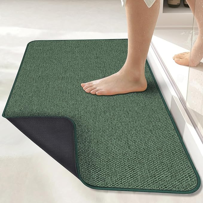 Bosap Bath Mat,Ultra Thin Bathroom Runner Rugs,Large Bath Mats for Bathroom,Quick Dry,Non-Slip,Machine Washable,Low Pile,Bath Rug,Shower Outside,Sink,Home Decor Accessories.Green,3'x4'(36x48inch)