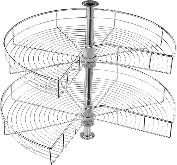 VEVOR 28" Kidney Shaped Chrome Corner Organizer, 360° Rotatble Kitchen Base Cabinet Blind Corner, 2 Tier Height Adjustable Storage Rack, Carbon Steel Lazy Susan Replacement Shelf for Cabinet Corner
